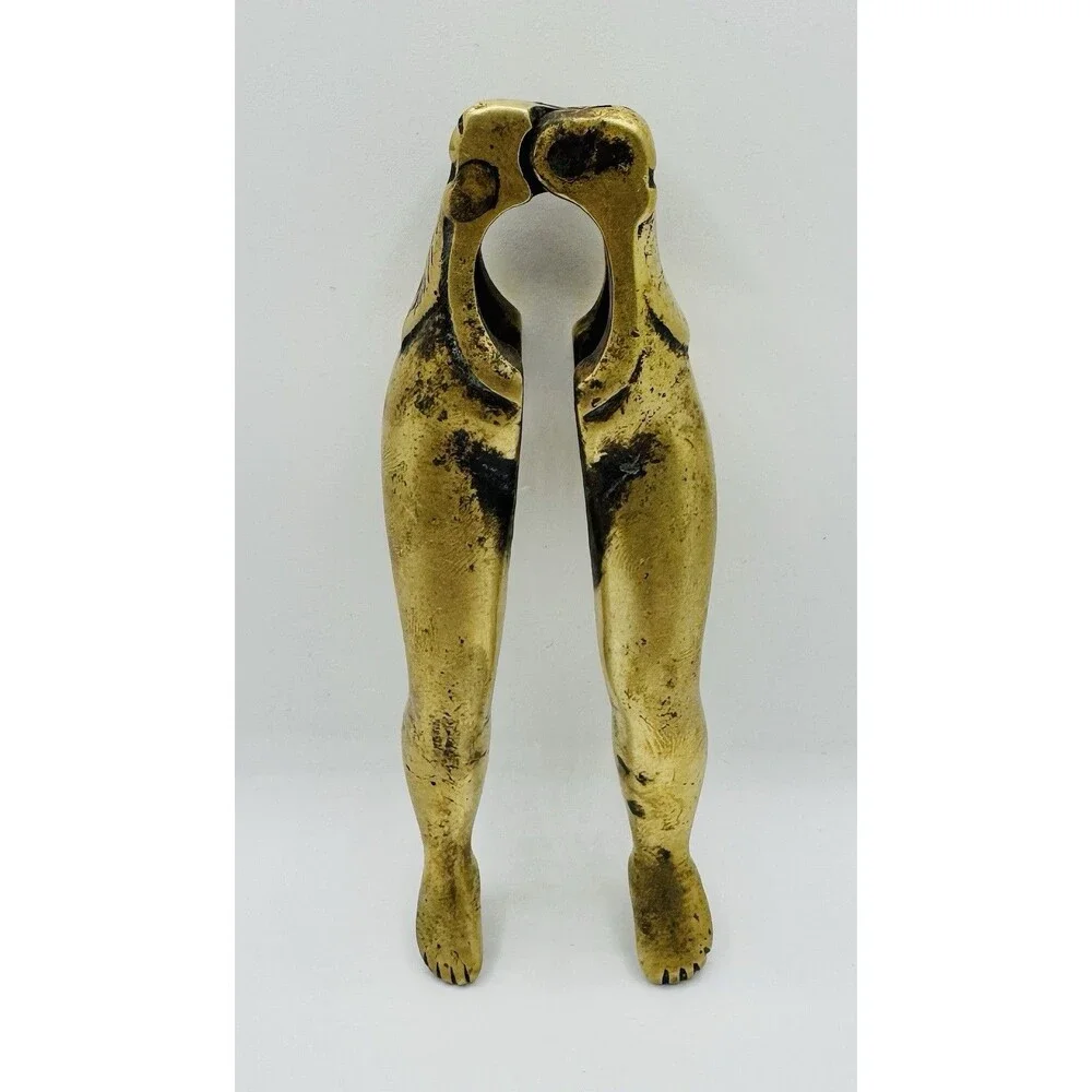 Vintage Handmade Brass Figural Legs Nutcracker Nut Shell Cracker